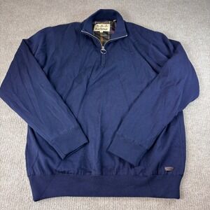 Barbour Mens XXL Navy Blue 100% Wool Quarter Zip Tartan Lined Pullover Sweater